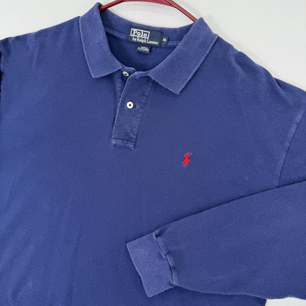 Vintage 90’s Polo Ralph Lauren Blue With Red Pony Long Sleeve Shirt Size XL